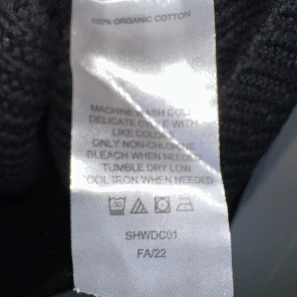 Quince Fisherman Sweater Women's Small Black Organic Cotton Crew Neck Bulky Knit - Picture 7 of 7